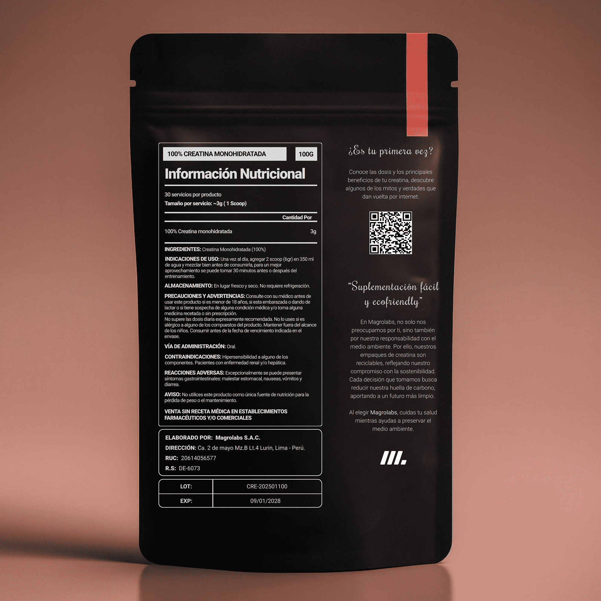 Creatina Monohidratada 100 gr - vista trasera