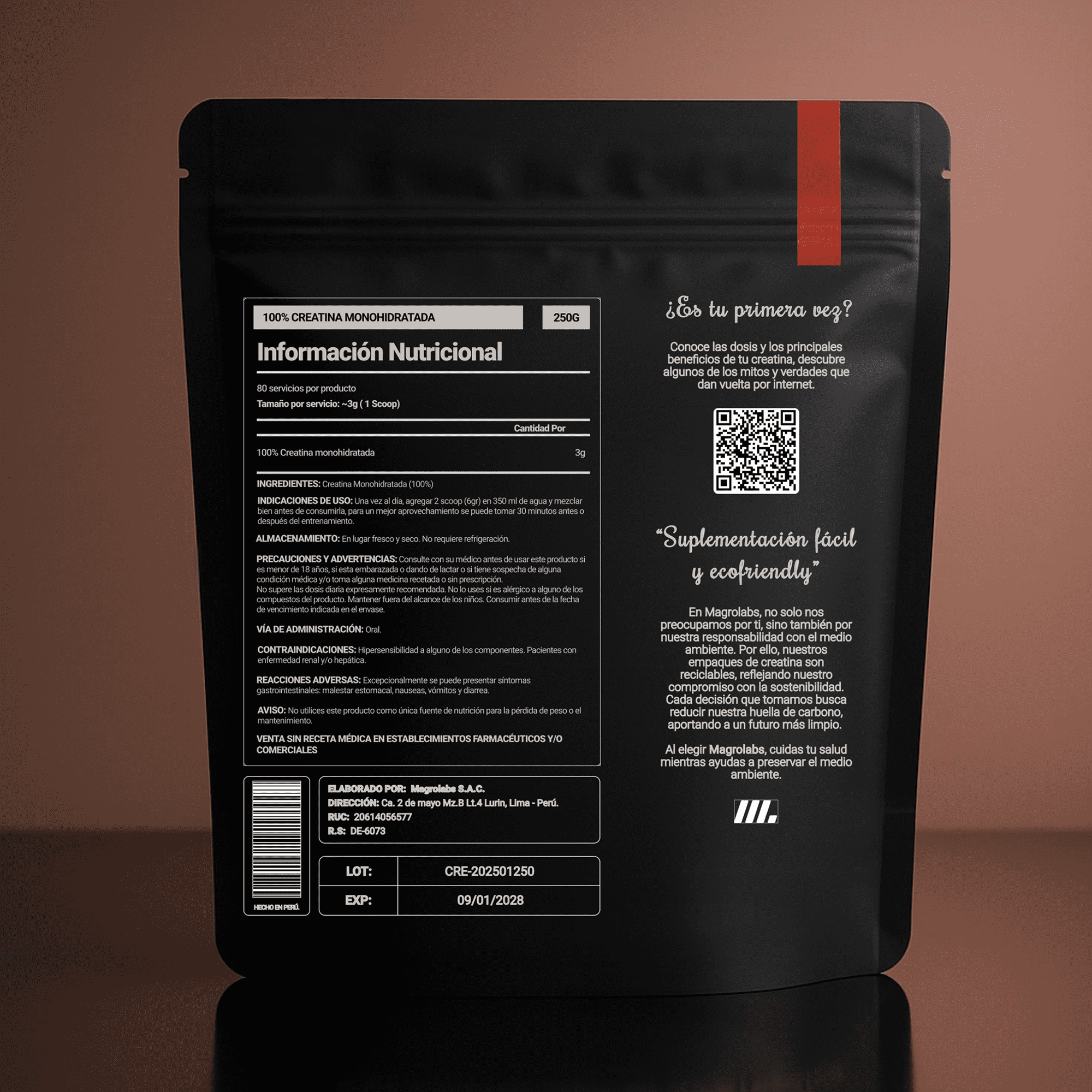 Creatina Monohidratada 250 gr - vista trasera